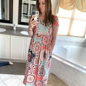 Very colorful maxi dress with sleeves casual
